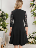 Elegant Girls' Lace-Trimmed Pleated Dress with Keyhole Neckline - Perfect for Parties, Spring & Fall - Machine Washable