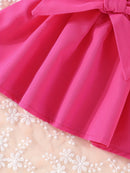 Baby Girls Fashion Button Long Sleeve Lapel Collar Coat + Bow Pleated Suspender Skirt Two-piece Set Outdoor Clothing