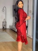 Bat Sleeve Plus Size Tights Tassel Dress