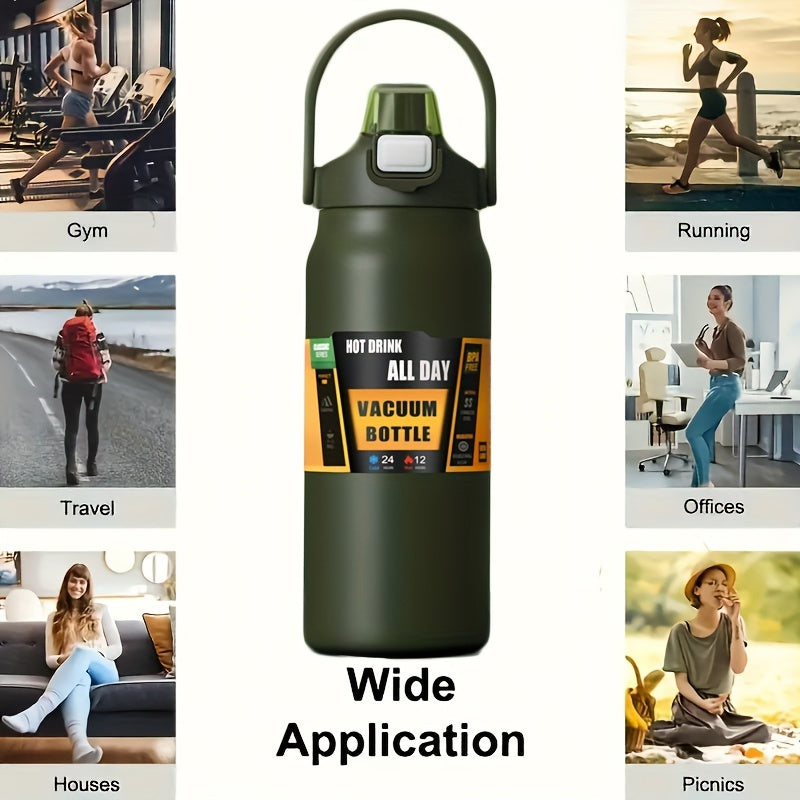 Stainless Steel Sports Water Bottle with Multi-Functional Lid, Twin-Drinking Methods with Straw & Direct Drink, Portable & Insulated Flask, 1000ml/1500ml, BPA-Free for Outdoor, Camping, Hiking, Travel & Driving, Ideal Gift fo
