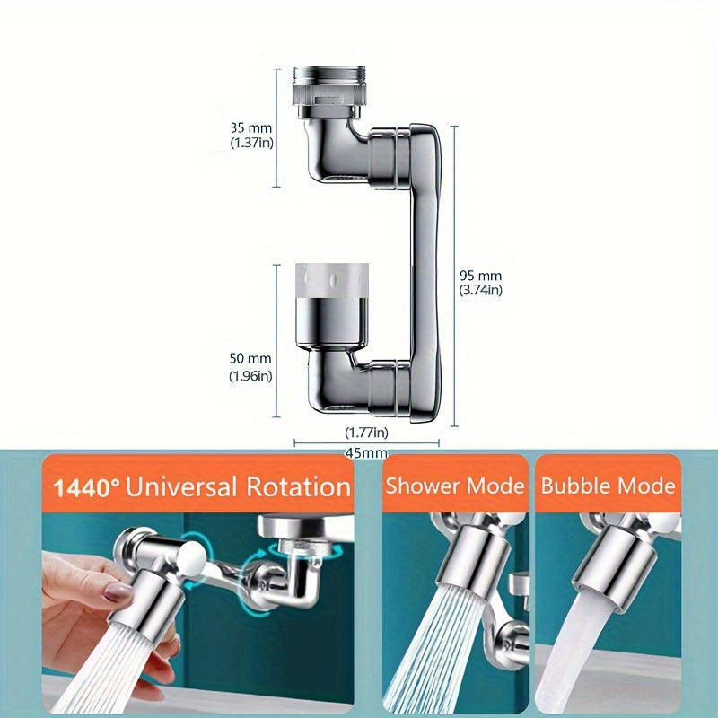 1pc Premium 1440° Copper Alloy Universal Swivel Faucet Spray Head - Adjustable, Water-Saving, And Easy to Install - Suitable for Extension Faucet, Aerator Spout, Kitchen Faucet, Wash Basin Robot Arm Faucet Extender, And Sink