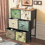 Rosahqnda chest of drawers with drawers Bohemian dressing table with wooden panel, fabric drawers, metal frame, fabric chest of drawers
