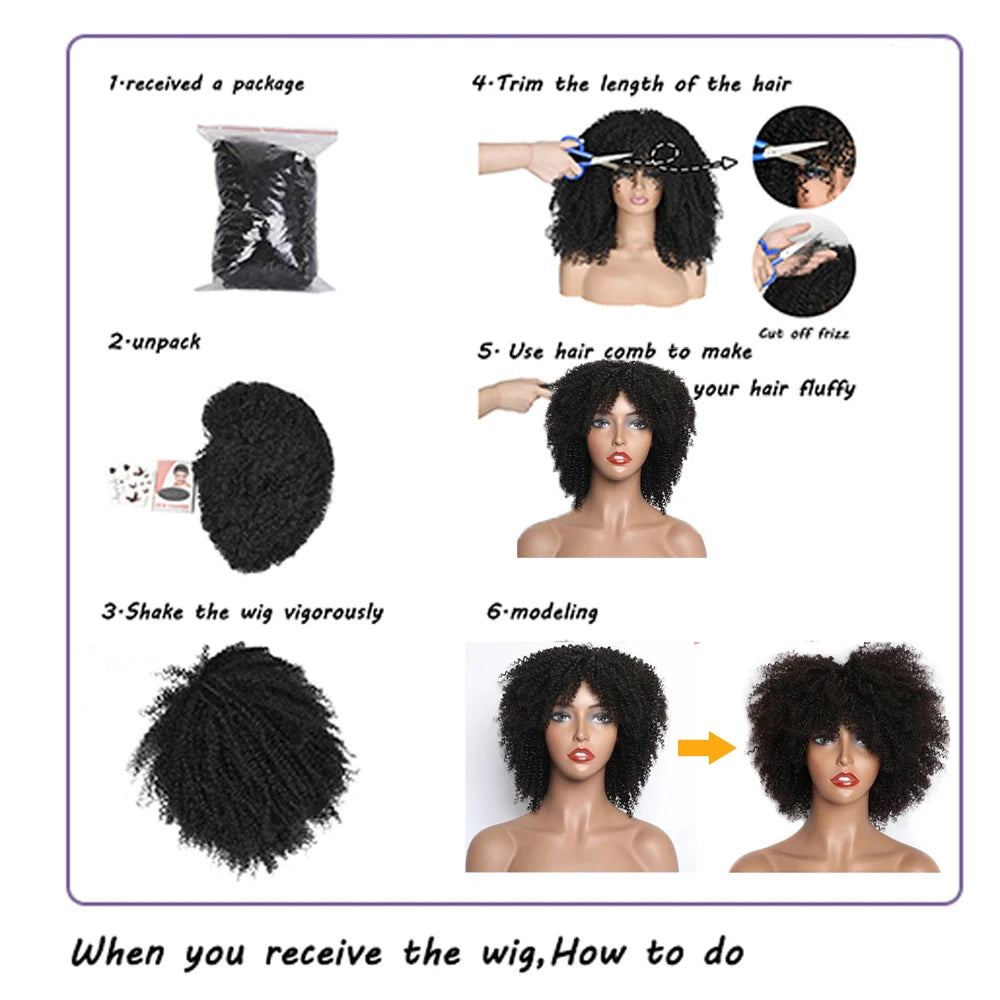 MsSunlight Afro Kinky Curly Wig Human Hair Short Wigs For Women Human Hair 100% Natural 4B 4C Brazilian Hair Wigs Full Machine