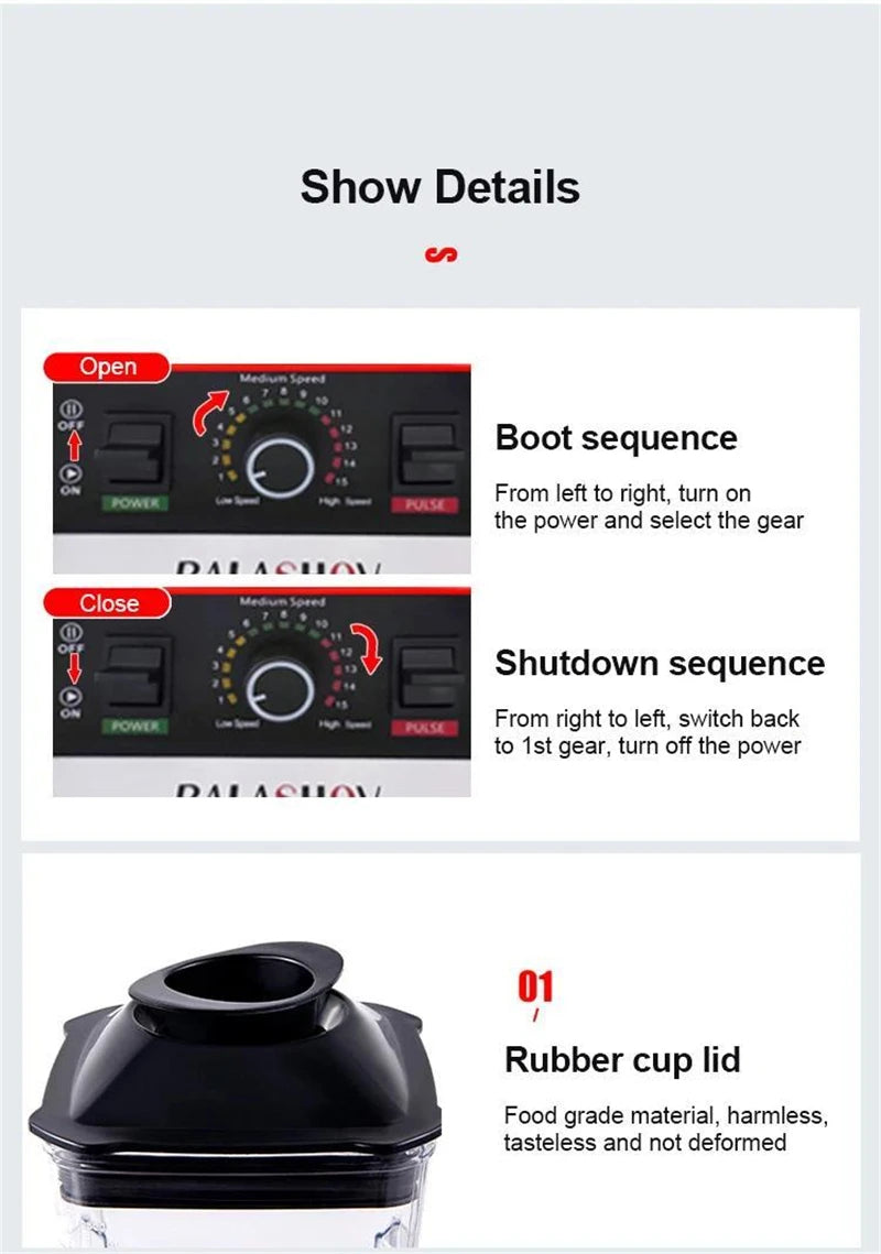 2 in 1 Electric Blender 2000W High Power Heavy Duty Commercial Blender Food Processor Ice Smoothies Kitchen Stationary Mixer