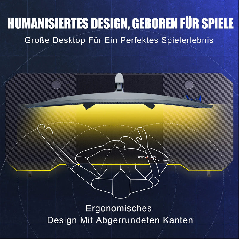 GTPLAYER Gaming table, Gaming desk 120x60cm, PC table Gamer table with Carbon Fiber Surface/LED/socket, Black