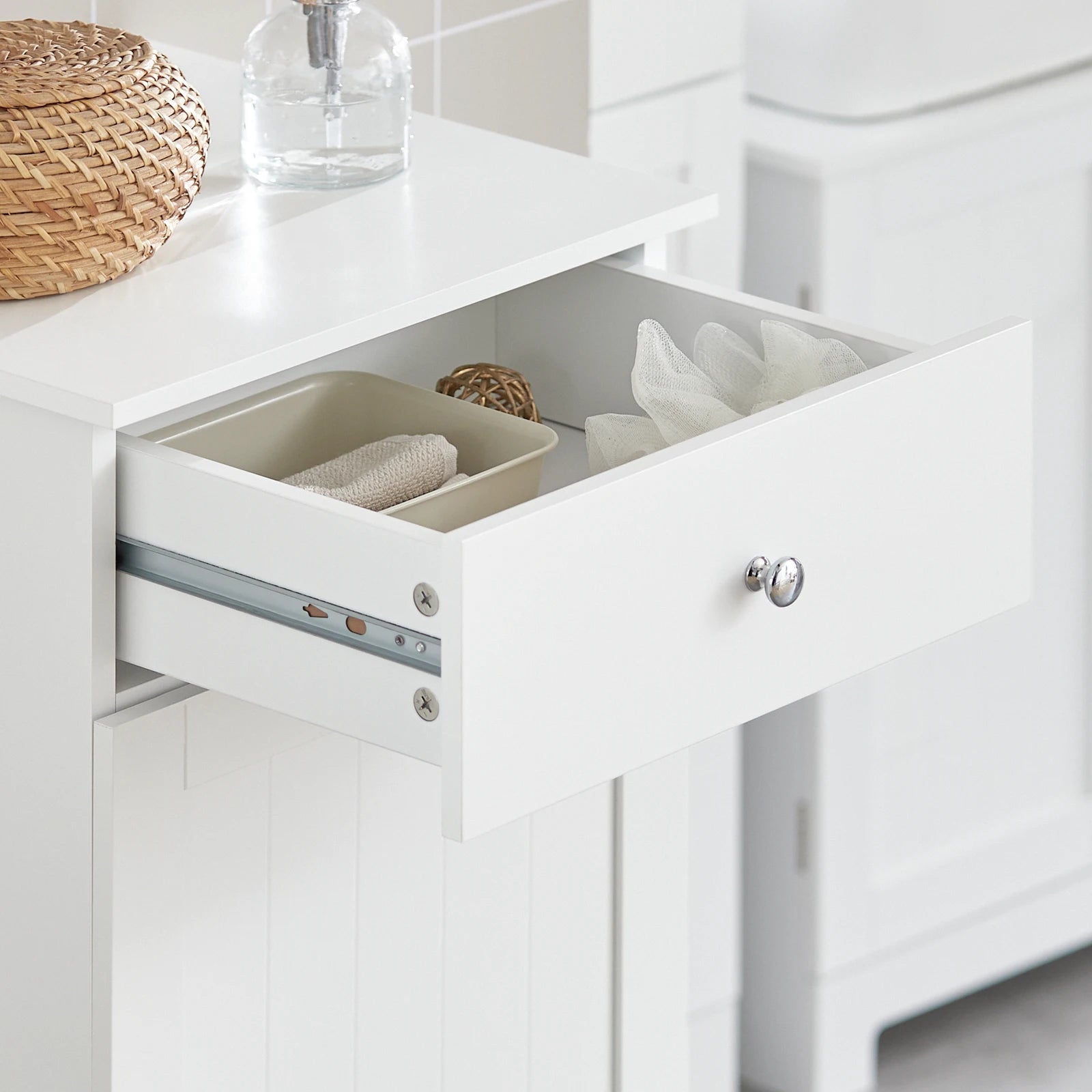 SoBuy BZR21 laundry wardrobe with fold-out laundry bag laundry chest laundry collector with drawers laundry basket bathroom wardrobe