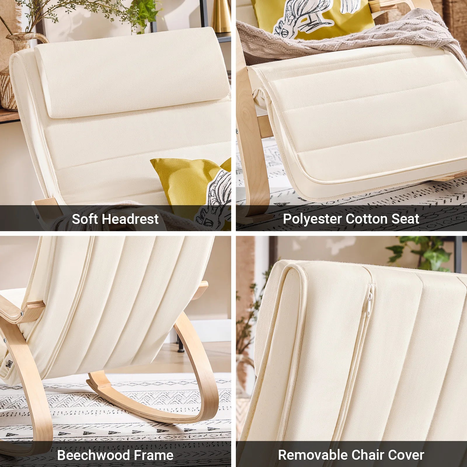 SoBuy FST16 New swing chair 5-compartment adjustable foot part swing armchair relax armchair load 150kg Birch Wood