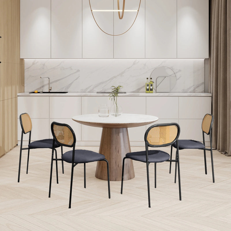 Set of 2 Rattan Dining Room Chairs, Upholstered Chair with Adjustable Metal Legs, Dressing Table Chair, Living Room Chair