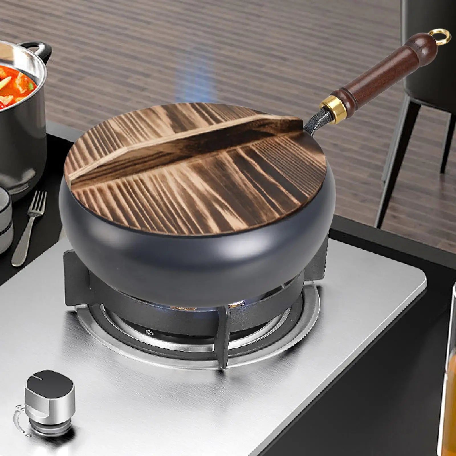 Nonstick Wok with No Coating for Gas, Boiling, Stir-Frying - Pan for Restaurant, Camping, Home, Stovetop, Induction Cooker, Cookware, Pots, Cooking