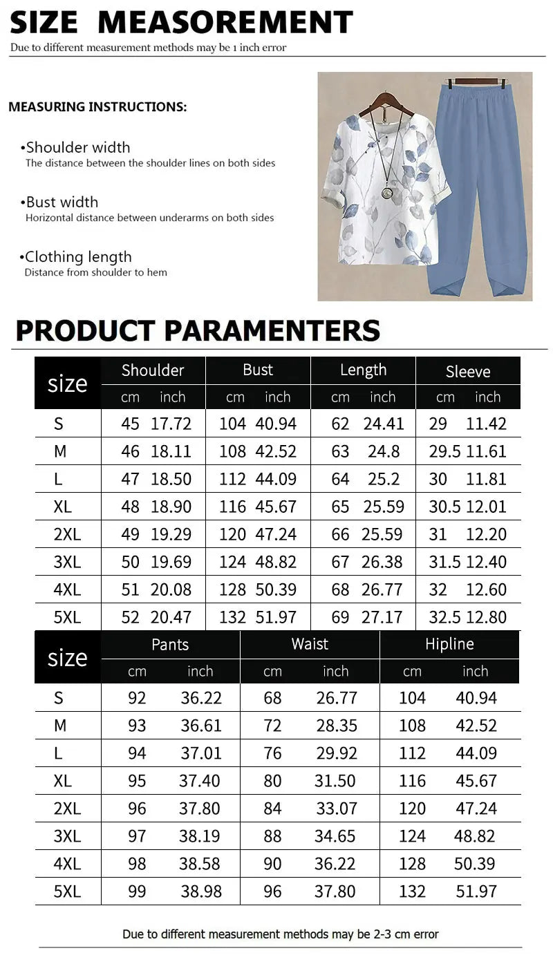 New Two Piece Set Women Casual O Neck Short Sleeve Stripe Printed Fit Summer Ladies Tops T Shirt Elegant Loose Pants Suits Fall