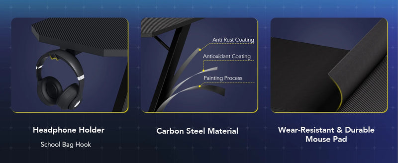 GTPLAYER Gaming table, Gaming desk 120x60cm, PC table Gamer table with Carbon Fiber Surface/LED/socket, Black