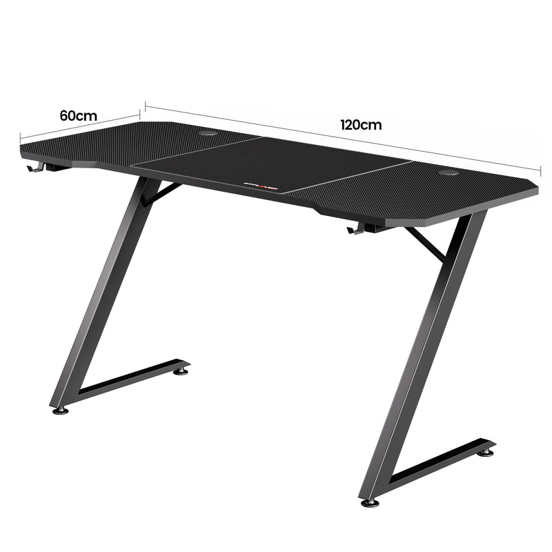 GTPLAYER Gaming table, Gaming desk 120x60cm, PC table Gamer table with Carbon Fiber Surface/LED/socket, Black