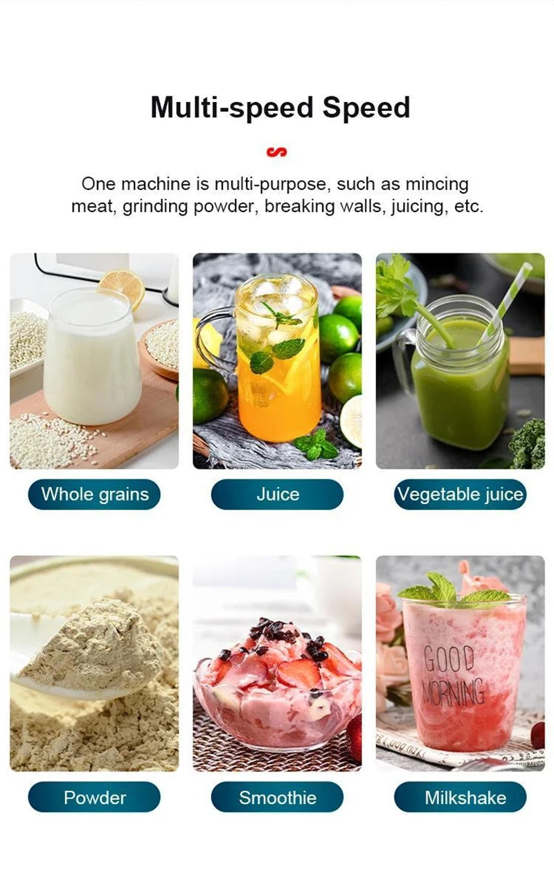 2 in 1 Electric Blender 2000W High Power Heavy Duty Commercial Blender Food Processor Ice Smoothies Kitchen Stationary Mixer