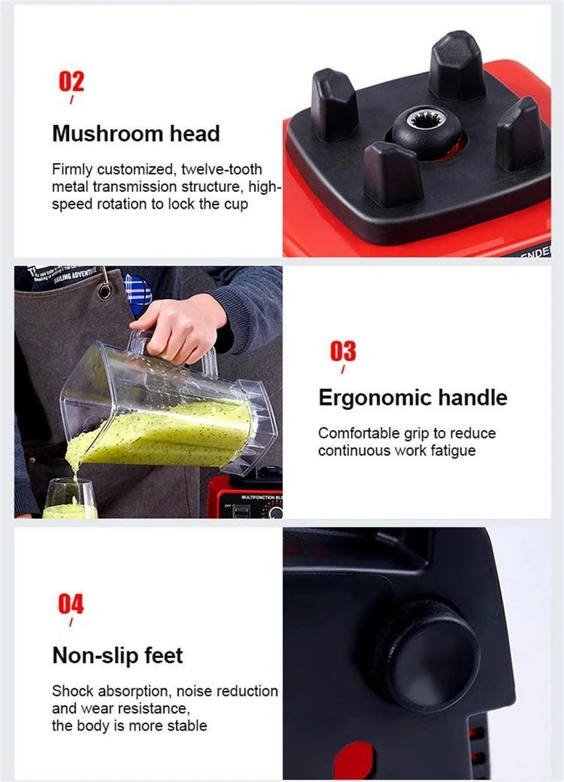 2 in 1 Electric Blender 2000W High Power Heavy Duty Commercial Blender Food Processor Ice Smoothies Kitchen Stationary Mixer