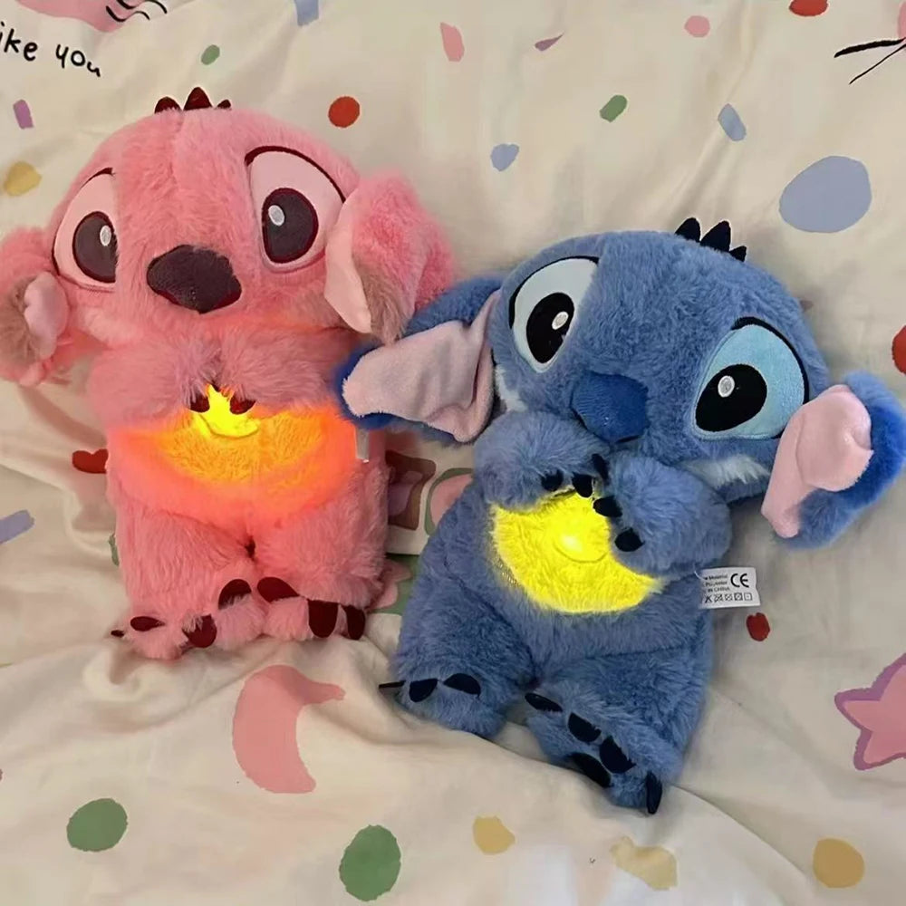 Muñeco de peluche Kawaii Stitch, compañero de sueño para bebé, sonido relajante, musical, kawaii, con bolsa de aire y luz, muñeco que respira, juguetes de regalo.