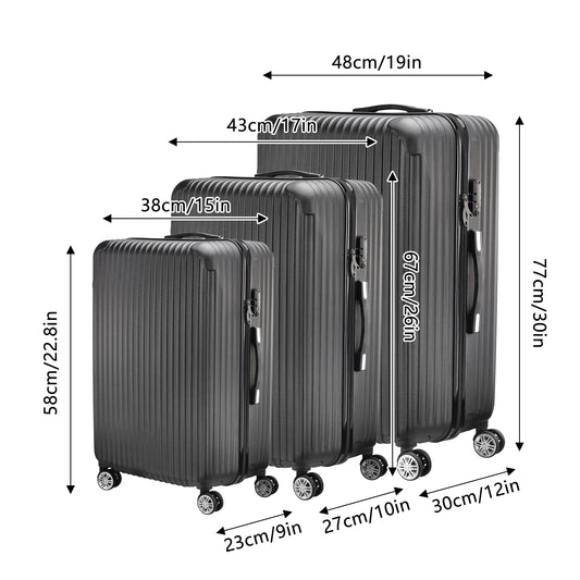 Anajqaqia Suitcase 3 Pieces Set,Hard Shell Trolleys Set,With TSA Lock,360° Universal Wheels,Lightweight ABS Luggage,Black