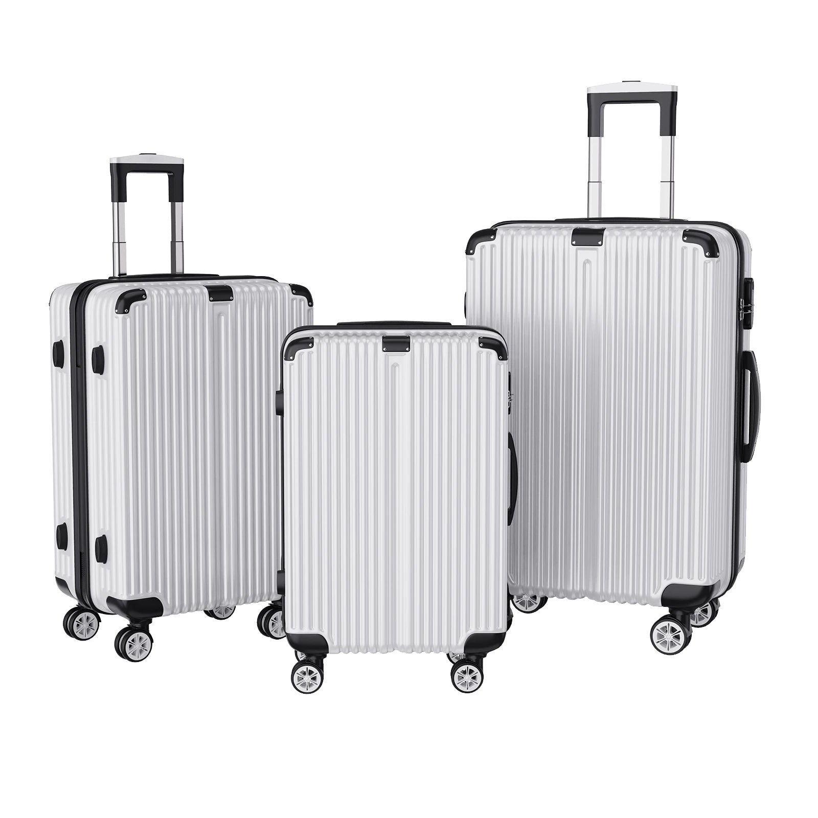 Rosahqnda 3-Piece Trolley Suitcase Set 4 Universal wheels Lock Case ABS Hard Sleeve Travel storage