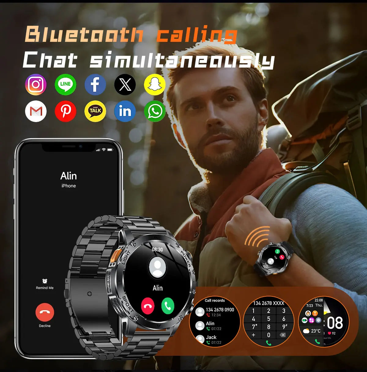 Novo Smartwatch Militar para Atividades ao Ar Livre (Modelo 2026) – Bateria de 1000 mAh de Longa Duração, Monitoramento de Fitness, À Prova d'Água, Estilo Tático e Esportivo