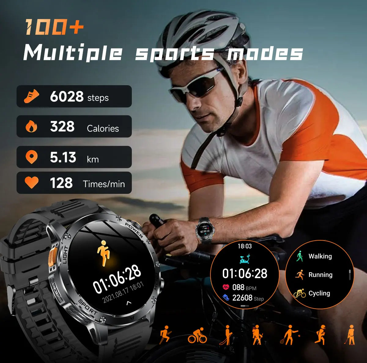 Novo Smartwatch Militar para Atividades ao Ar Livre (Modelo 2026) – Bateria de 1000 mAh de Longa Duração, Monitoramento de Fitness, À Prova d'Água, Estilo Tático e Esportivo