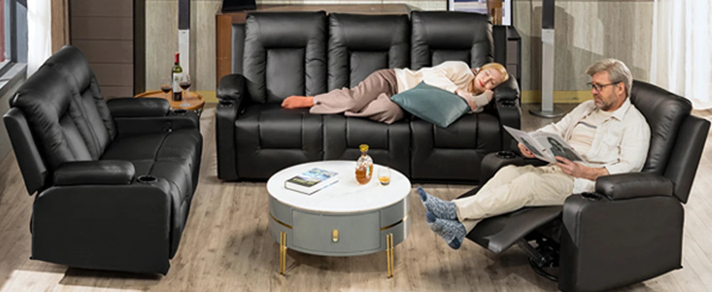 COMHOMA Recliner TV Armchair with Reclining and Footrest, Thick Backrest and Armrests, 360° Swivel