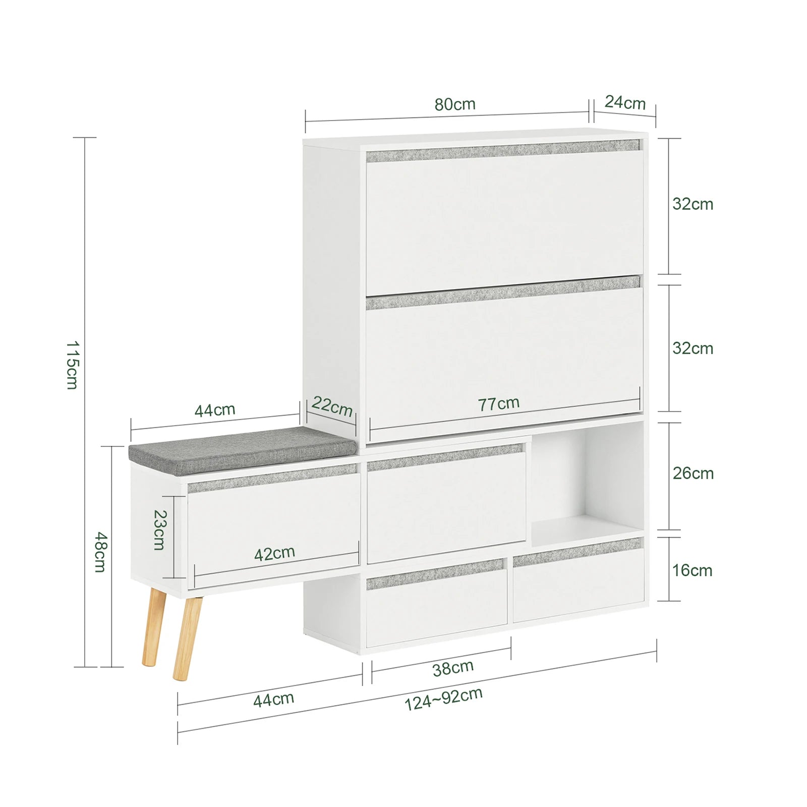 SoBuy FSR134-W Shoe dump truck Shoe shelf with 2 flaps, 2 doors and 2 drawers Hallway cabinet with bench Shoe bench with seat