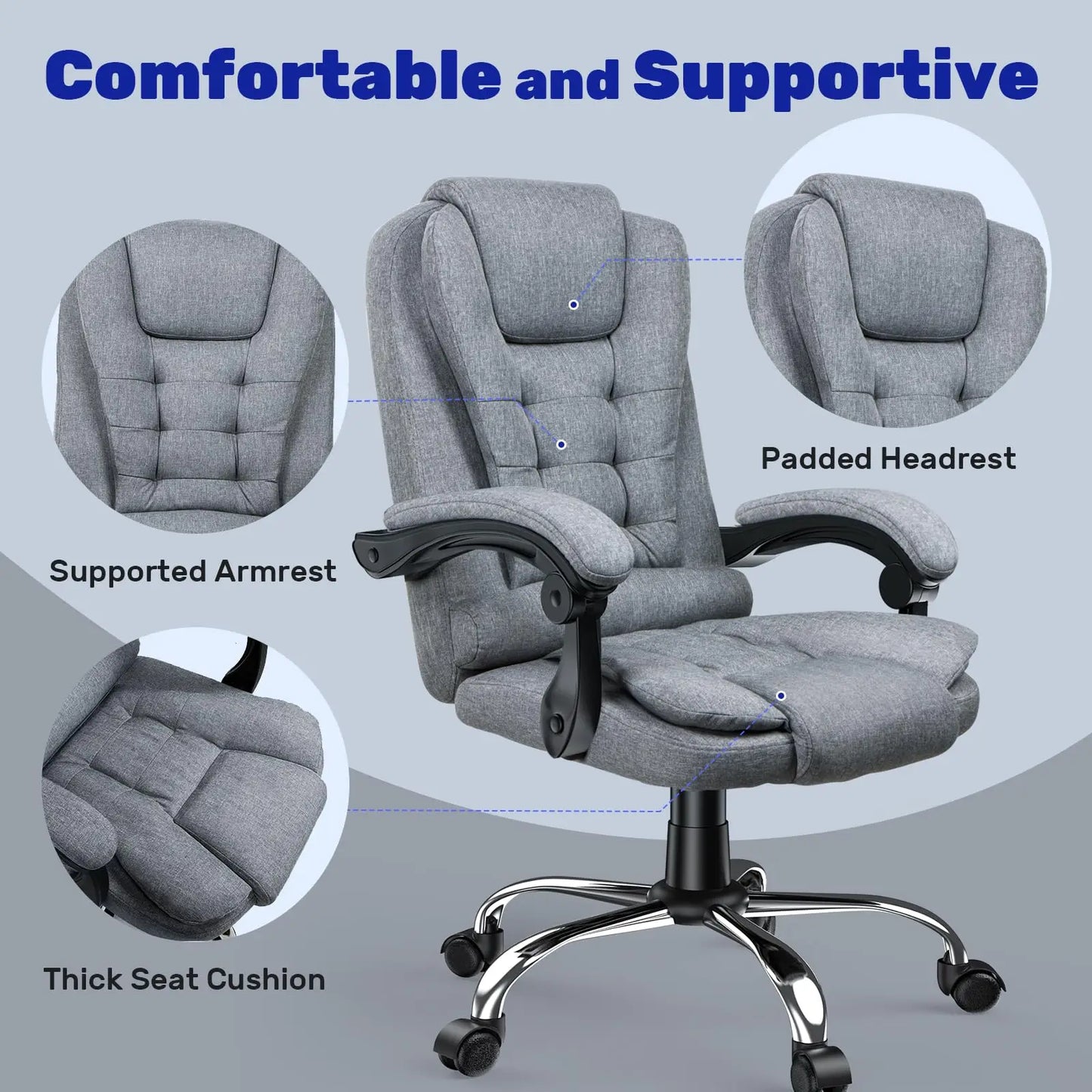 Naspaluro Ergonomic Office Chair Desk Chair with High Backrest PU Leather Swivel Chair Deck Chair Gaming Chair for Office Home