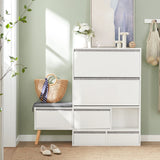 SoBuy FSR134-W Shoe dump truck Shoe shelf with 2 flaps, 2 doors and 2 drawers Hallway cabinet with bench Shoe bench with seat
