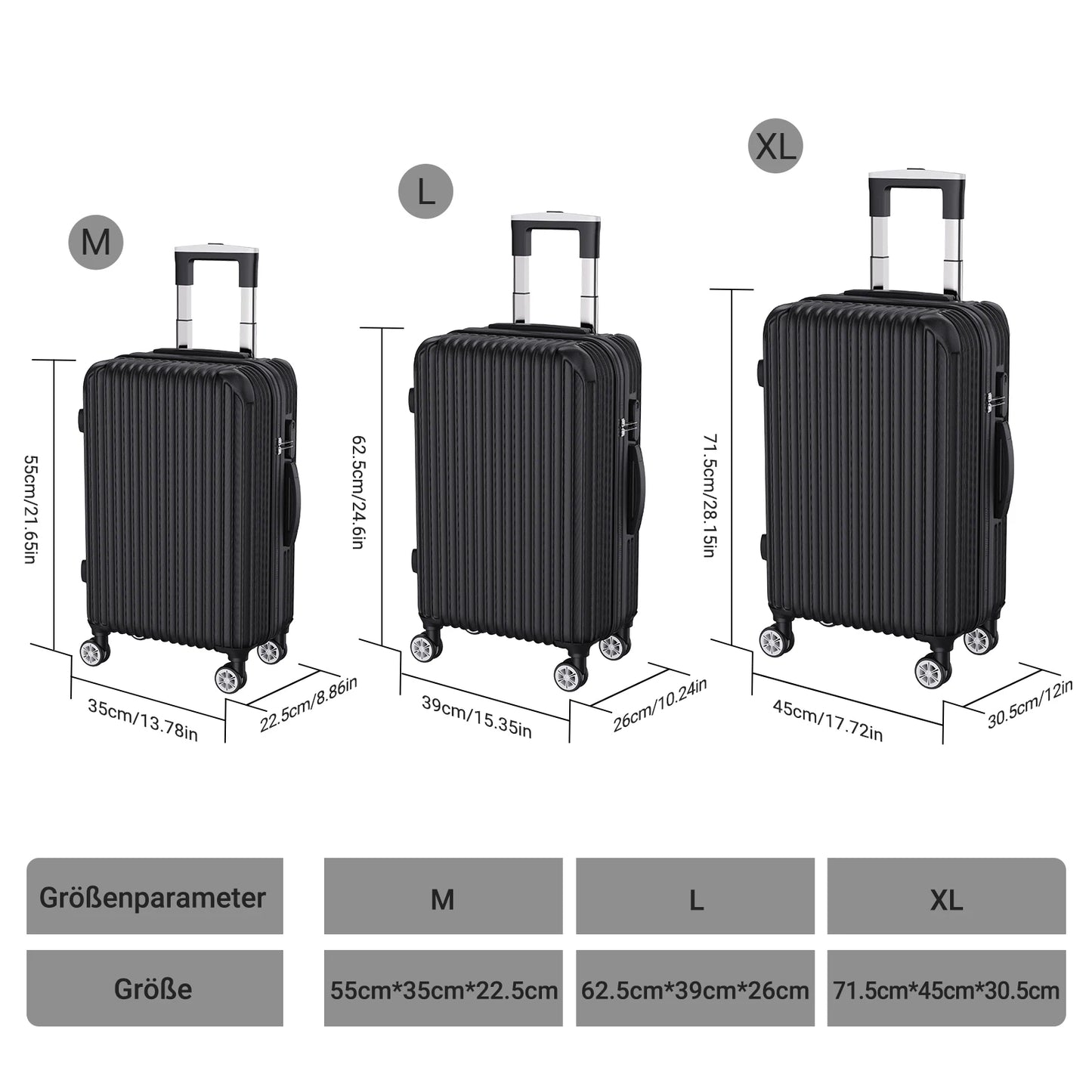 Comanlai 3-Piece Luggage Set,ABS Travel Hard Shell Suitcase,Lightweight Hand Trolley with 360° Spinner Wheels & TSA Lock,Black