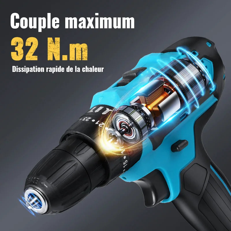28V Cordless Impact Drill Multifunctional Screwdriver Rechargeable Electric Drill Lithium Battery 1350rpm Speed Power Tool