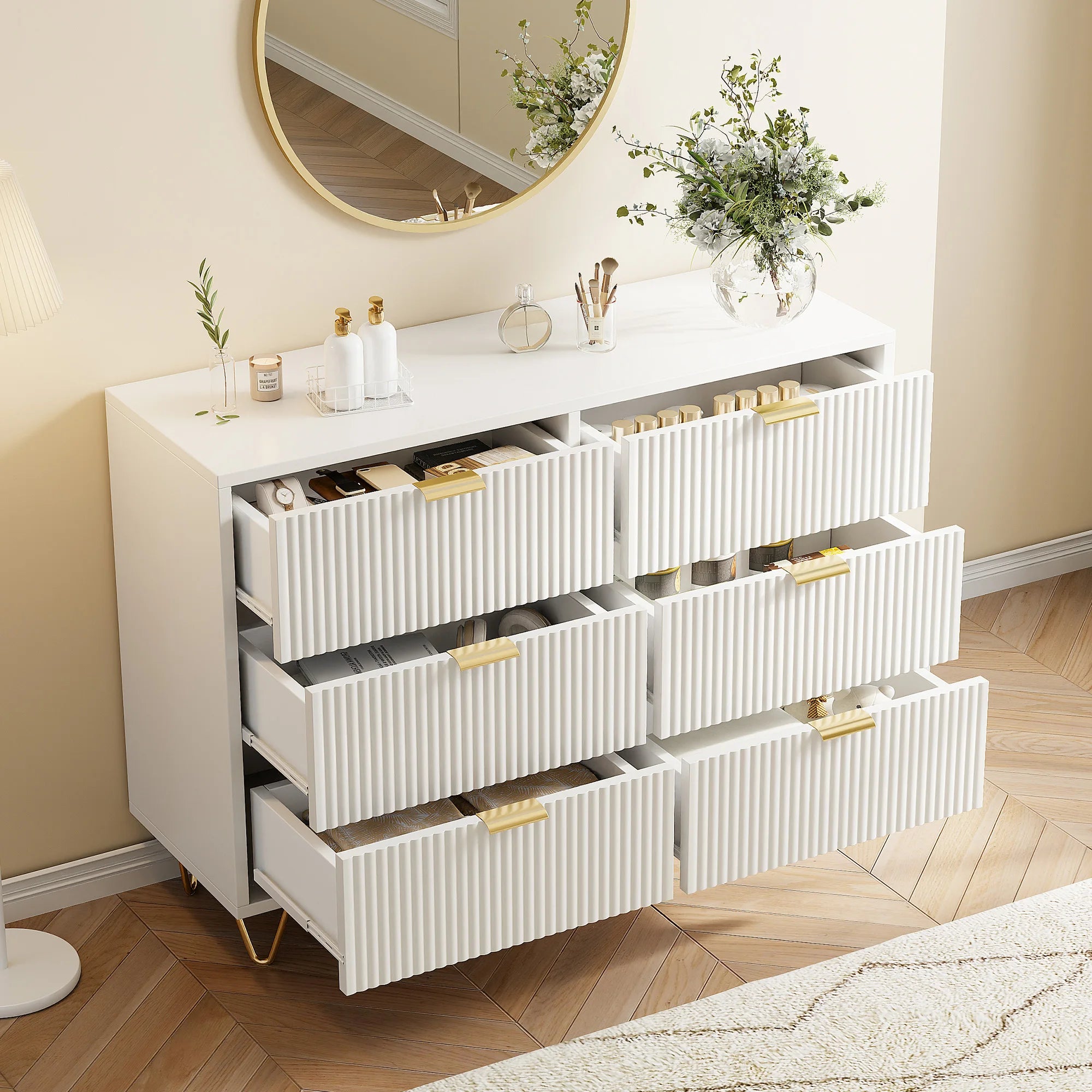Rosahqnda White Drawer chest of drawers 4 or 6 Drawers Modern storage S wardrobe Tipping Protection wardrobe for living room