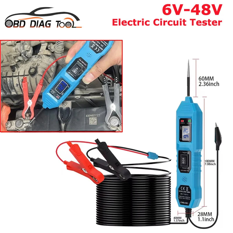 Probador de circuito eléctrico automotriz universal de 6 V-48 V, comprobador del sistema eléctrico del automóvil, kit de sonda de voltaje y potencia, pantalla digital LED.