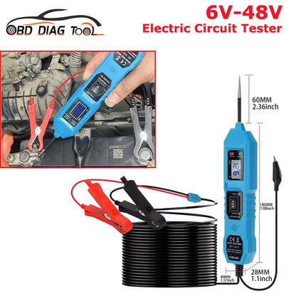 Probador de circuito eléctrico automotriz universal de 6 V-48 V, comprobador del sistema eléctrico del automóvil, kit de sonda de voltaje y potencia, pantalla digital LED.