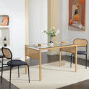 Set of 2 Rattan Dining Room Chairs, Upholstered Chair with Adjustable Metal Legs, Dressing Table Chair, Living Room Chair