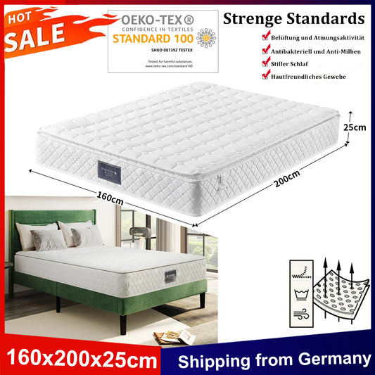 Anajqaqia 160x200cm Spring Mattress, 7-Zone Cold Foam, with H3 Firmness, Oeko-Tex Certified, Quilted Microfiber Cover, 25cm Thickness