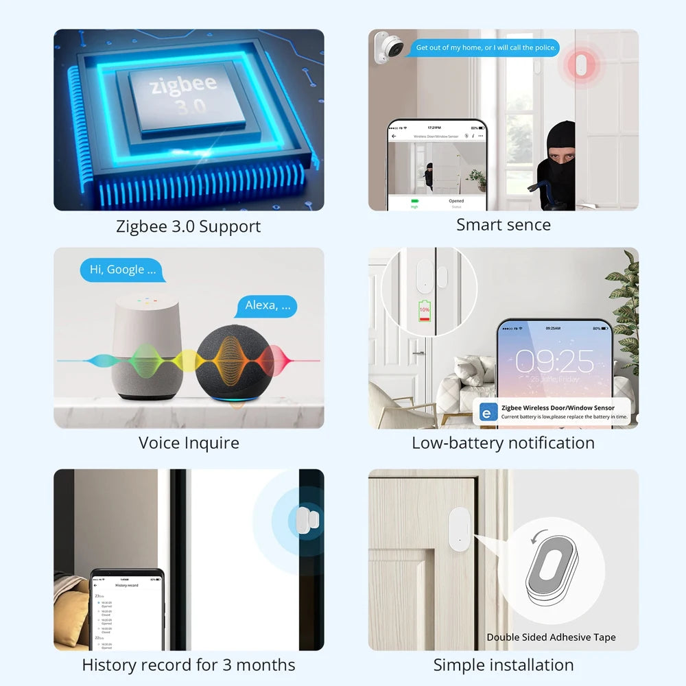 EWelink ZigBee Door And Window Magnetic Sensor Wireless Door Alarm Detector Smart Home Security Works With Zigbee2MQTT Alexa ZHA