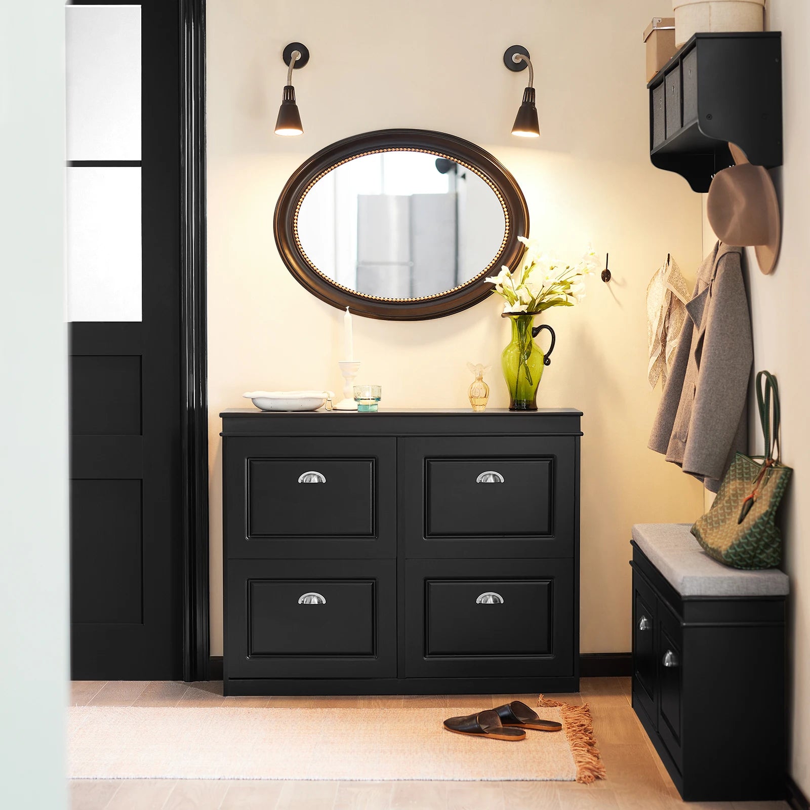 SoBuy FSR79 Shoe cabinet with 4 flap shoe rack shoe dump truck with 8 shelf surfaces Shoe chest of drawers Shoe shelf
