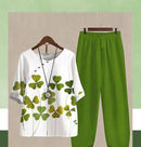 New Two Piece Set Women Casual O Neck Short Sleeve Stripe Printed Fit Summer Ladies Tops T Shirt Elegant Loose Pants Suits Fall