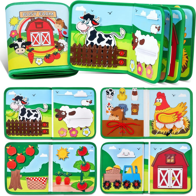 Montessori Busy Book Baby Early Education Book Farm Animal Scene Storytelling Activity Toy Fine Motor Quiet Book for Toddlers