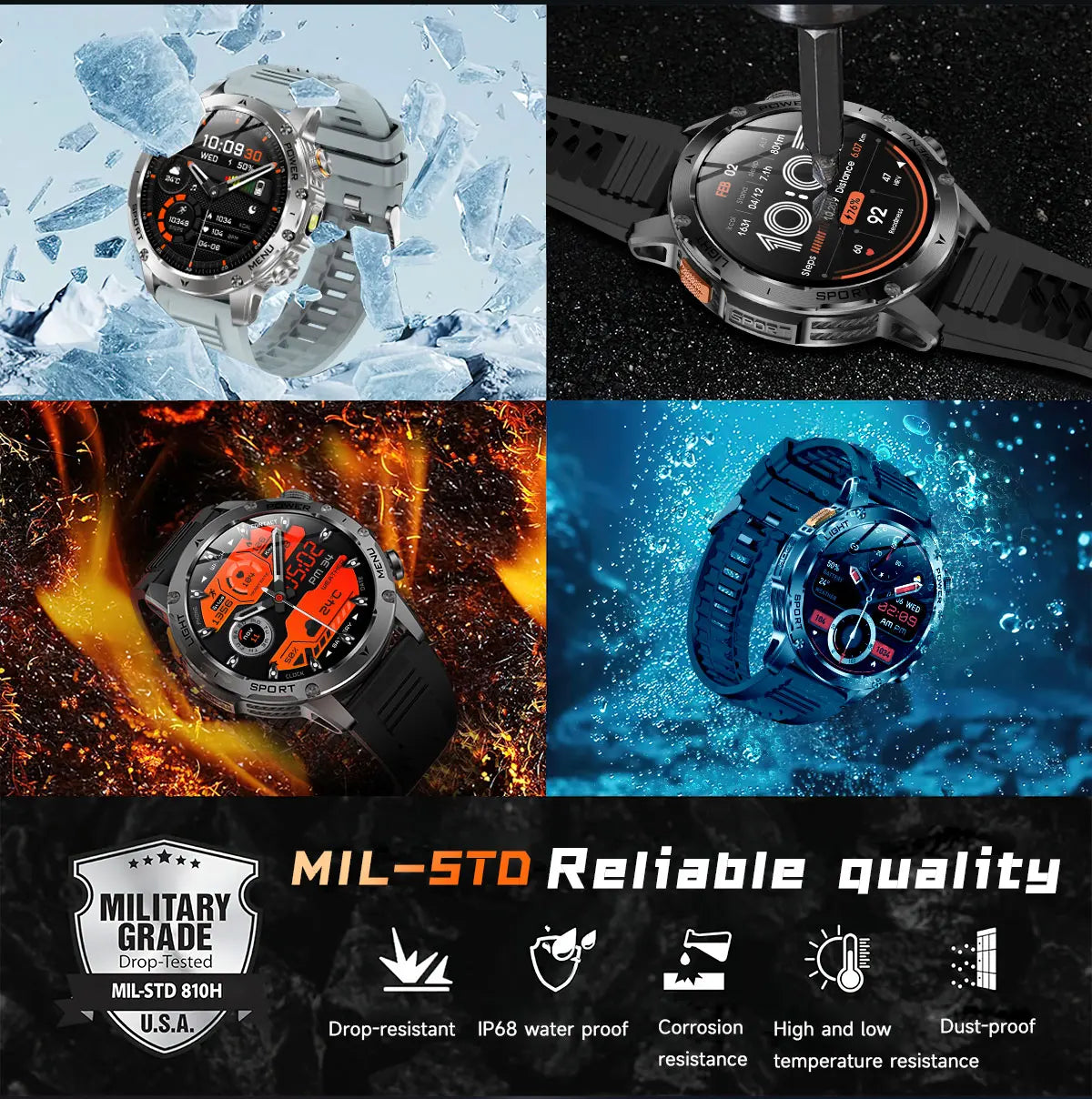 Novo Smartwatch Militar para Atividades ao Ar Livre (Modelo 2026) – Bateria de 1000 mAh de Longa Duração, Monitoramento de Fitness, À Prova d'Água, Estilo Tático e Esportivo