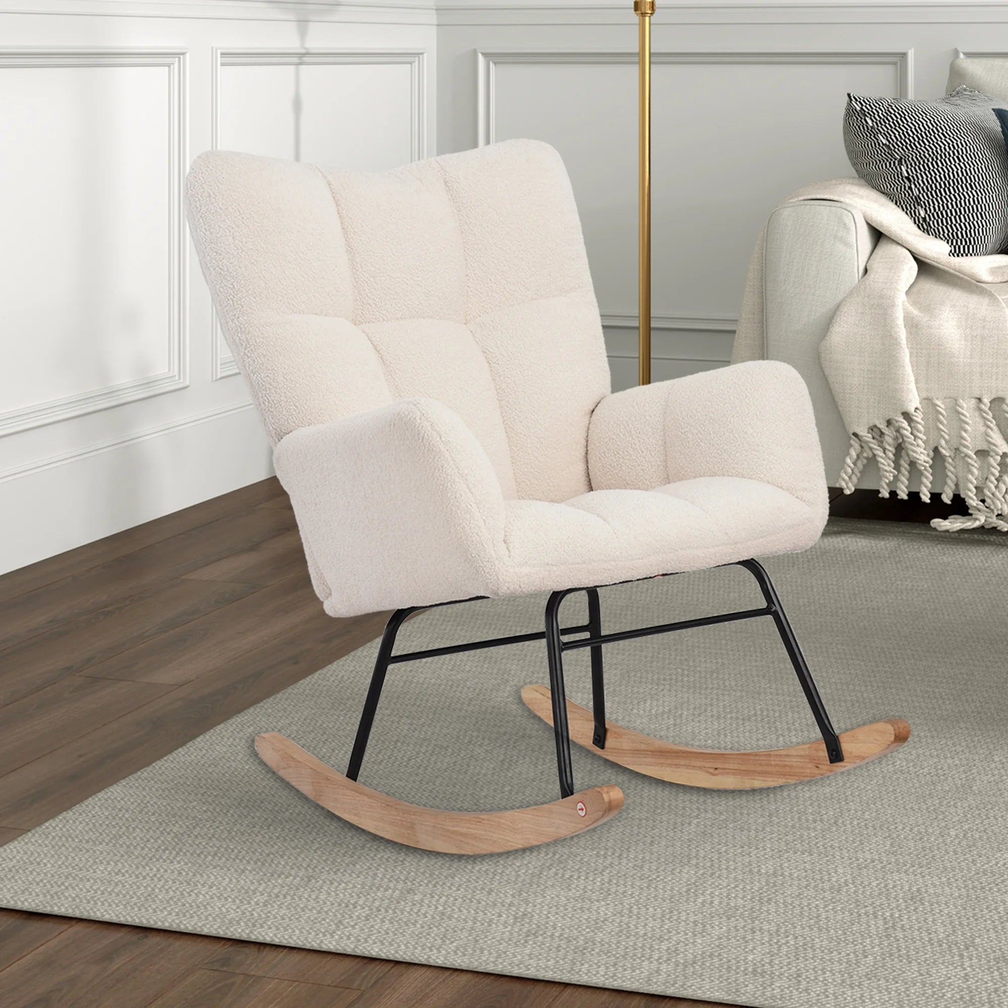 Anajqaqia Rocking Chair, Armchair, Upholstered Swing Chair with High Backrest, for Living Room Bedroom Balcony, Lambswool, Beige