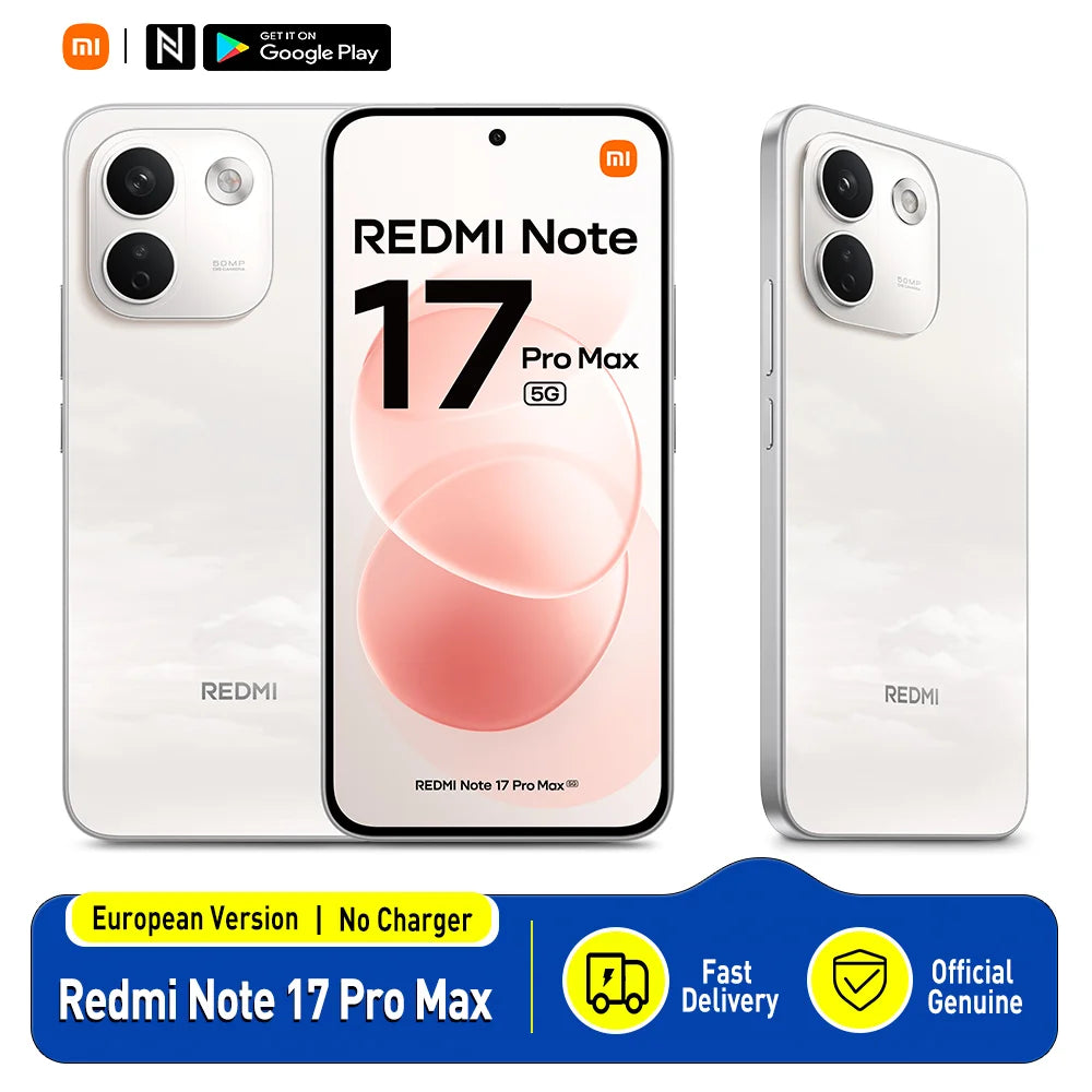 Xiaomi Redmi Note 17 Pro Max 5G Versão Europeia 256GB/512GB, AMOLED 1,5K de 6,83", 120Hz, NFC, 50MP OIS, Snapdragon 6 Gen 5, 9210mAh, IP68, sem carregador