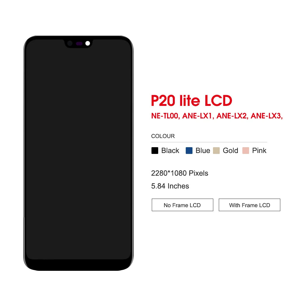5.84" For Huawei P20 Lite LCD Display Touch Screen Digitizer For Huawei Nova 3e LCD ANE-LX1 ANE-LX2 Display with frame Replaceme