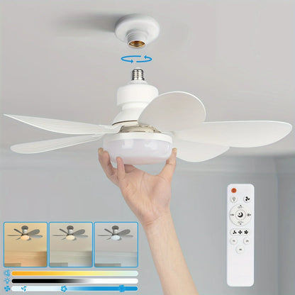 40W Socket Fan Light, 21.5" Screw Ceiling Fan with Light and Remote, E27 Socket Fan with LED for Bathroom, Bedroom, Kitchenfor