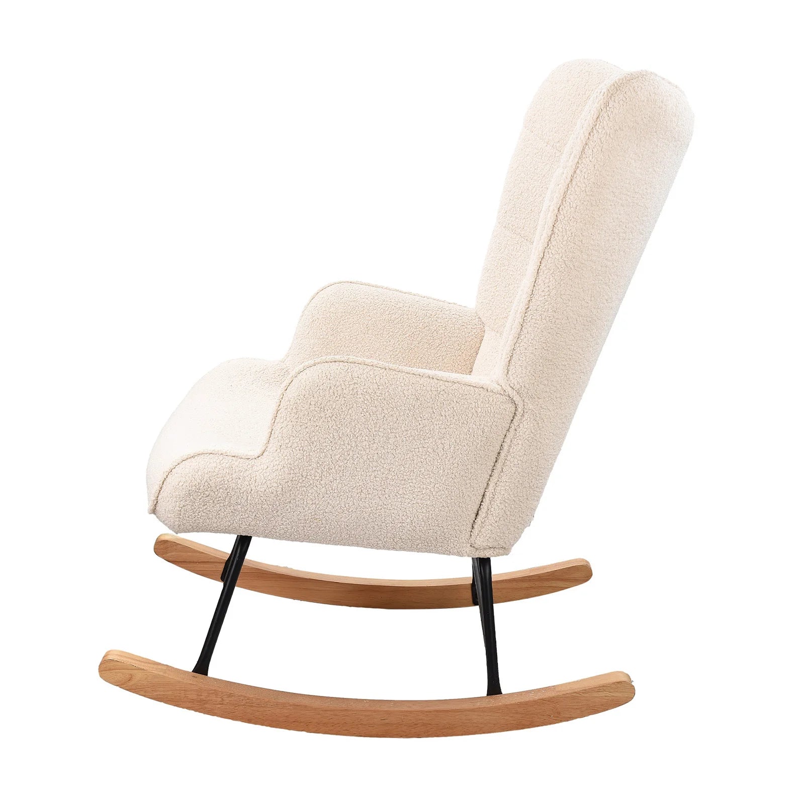 Anajqaqia Rocking Chair, Relaxing Chair, Living Room Chair, Swing Chair, with Metal Frame and Wooden Base, Teddy, Beige