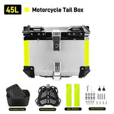 65/55/45L Aluminum Silvery Motorcycle Top Box Waterproof Rear Luggage Case Motorbike Trunk Tail Helmet Box Quick Release Toolbox