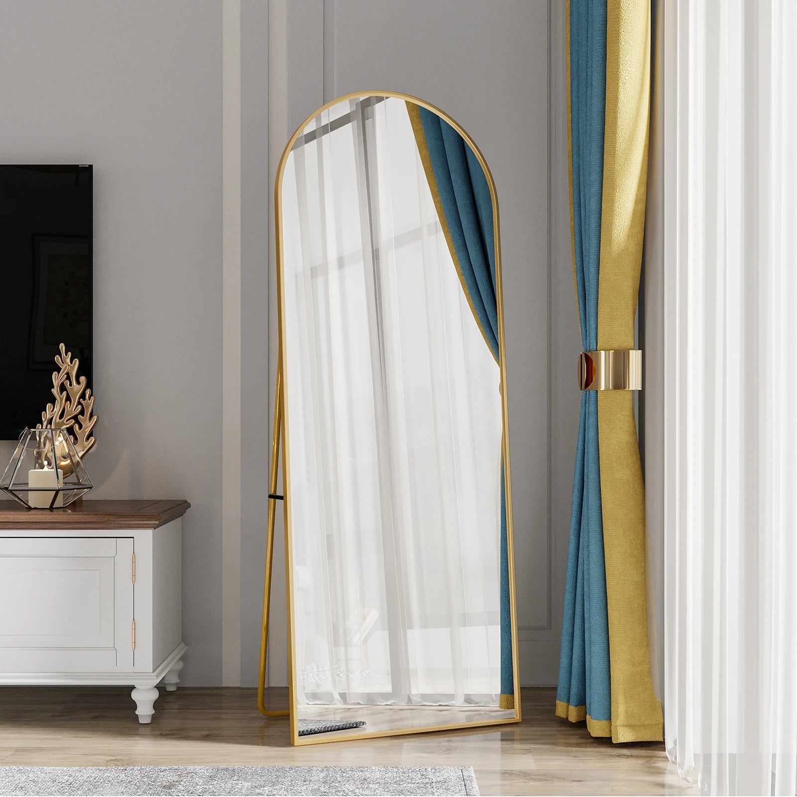 Anajqaqia 162×53cm Full Body Mirror, Curved Standing Mirror, Floor Mirror with Tempered Glass and Aluminum Alloy Frame