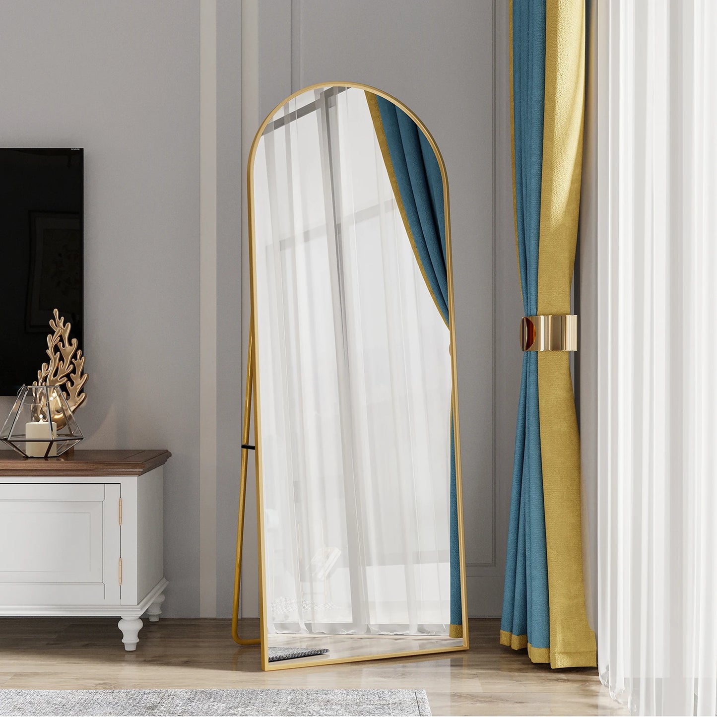 Anajqaqia 162×53cm Full Body Mirror, Curved Standing Mirror, Floor Mirror with Tempered Glass and Aluminum Alloy Frame