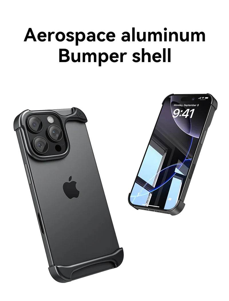 Funda ultraligera de aluminio Arc Pulse de lujo para iPhone 16Pro Max 15Pro 14Plus 13 con parachoques de metal