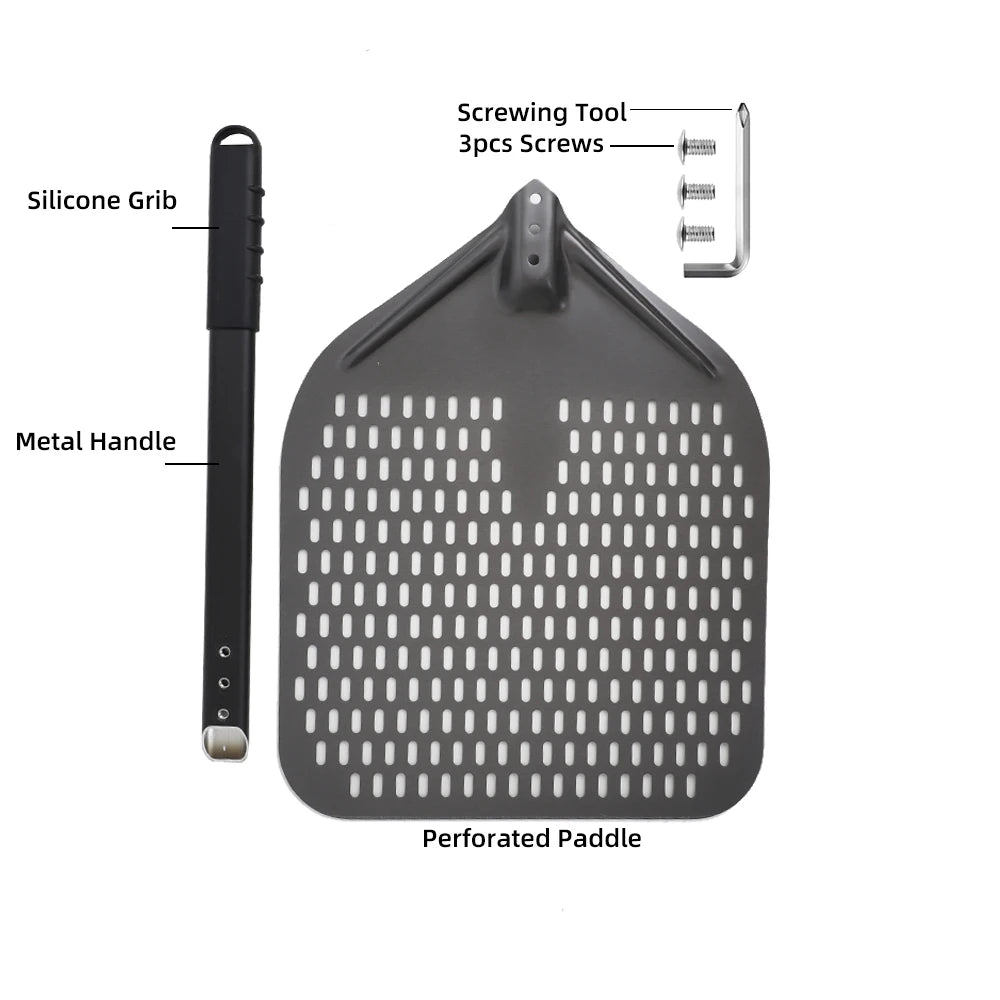 6&12 13 14  Inch Pizza Perforated Shovel Paddle Pizza Oven Turning Peel Hard  Anodized Pizza  Baking Kitchen Tool Spatula