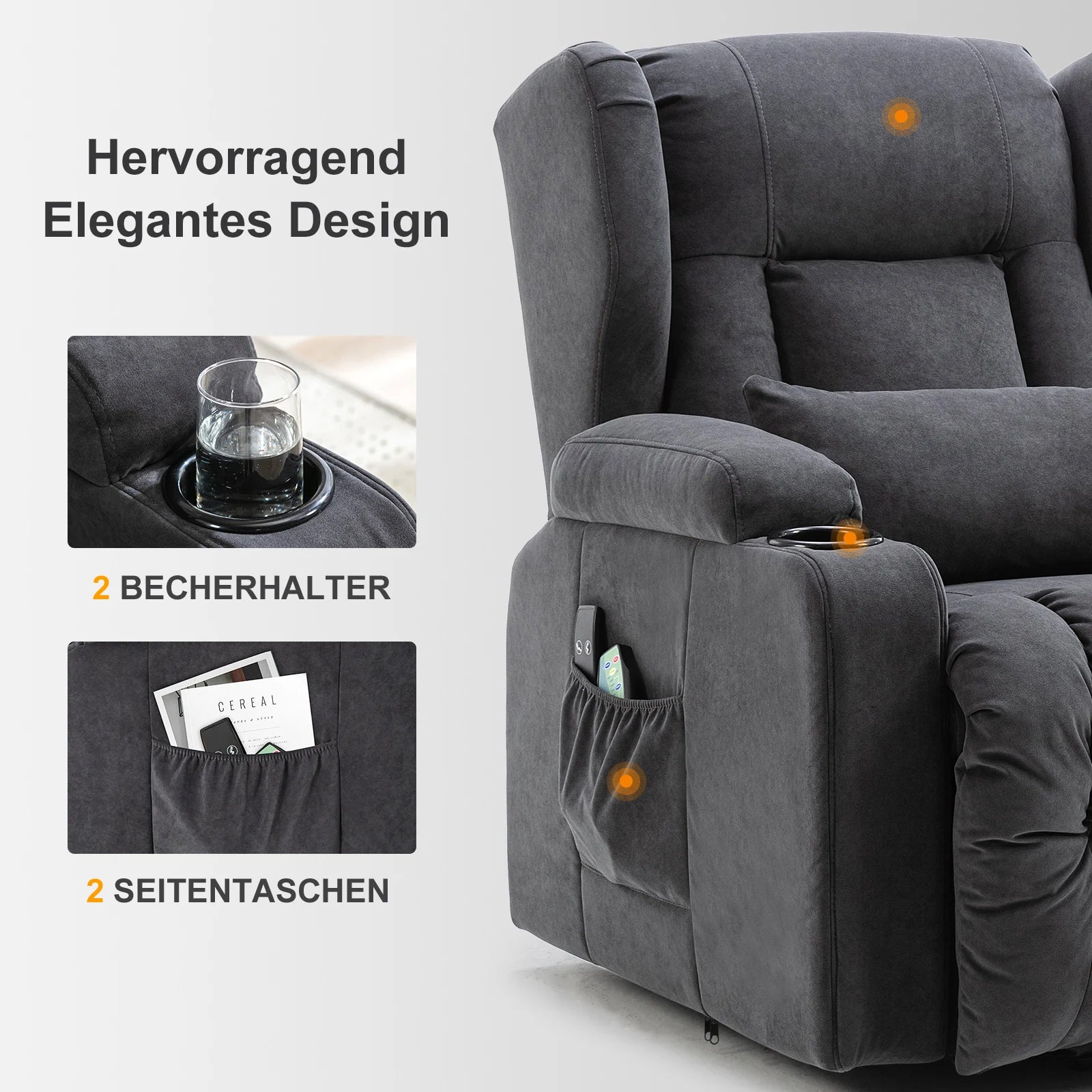 COMHOMA Relax armchair stand-up aid massage armchair with fabric surface electric stand-up armchair TV armchair armchair fabric